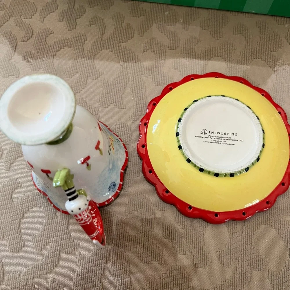 Dept 56 Lollysticks Kym Bowles Christmas Teacup Saucer Set Santa Reindeer